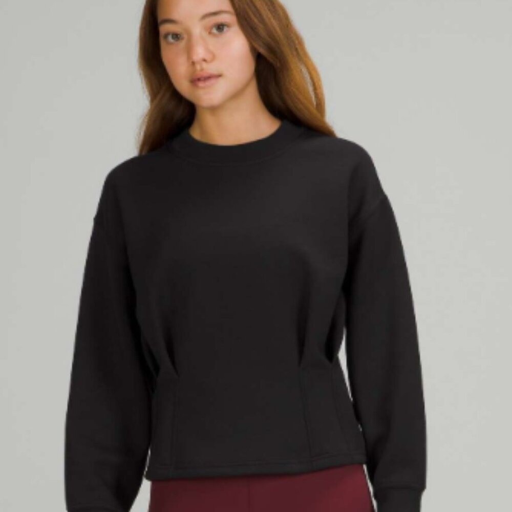 Lululemon Lab Pleated Waist Crewneck Sweatshirt Black Pullover Top
